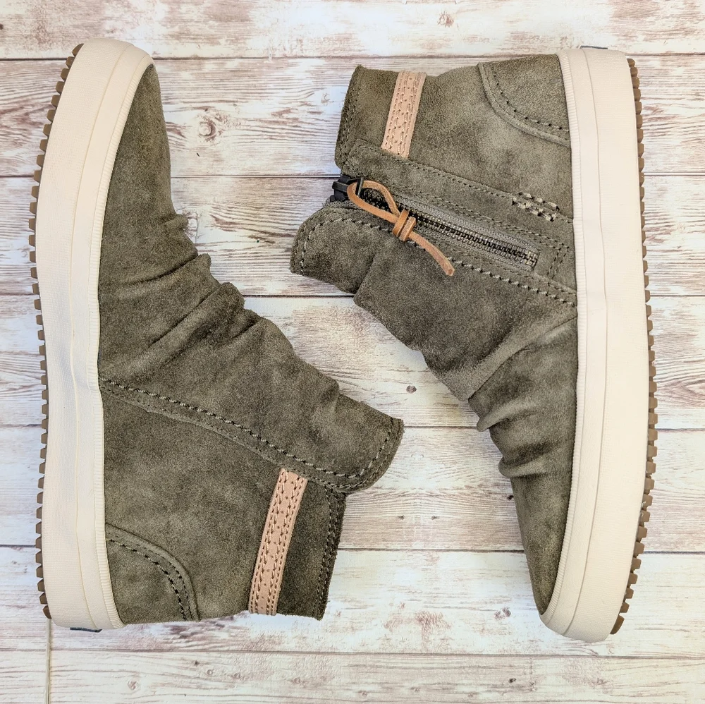 Sperry Suede Leather Ankle Booties Olive Army Green Zipper Women's 7
